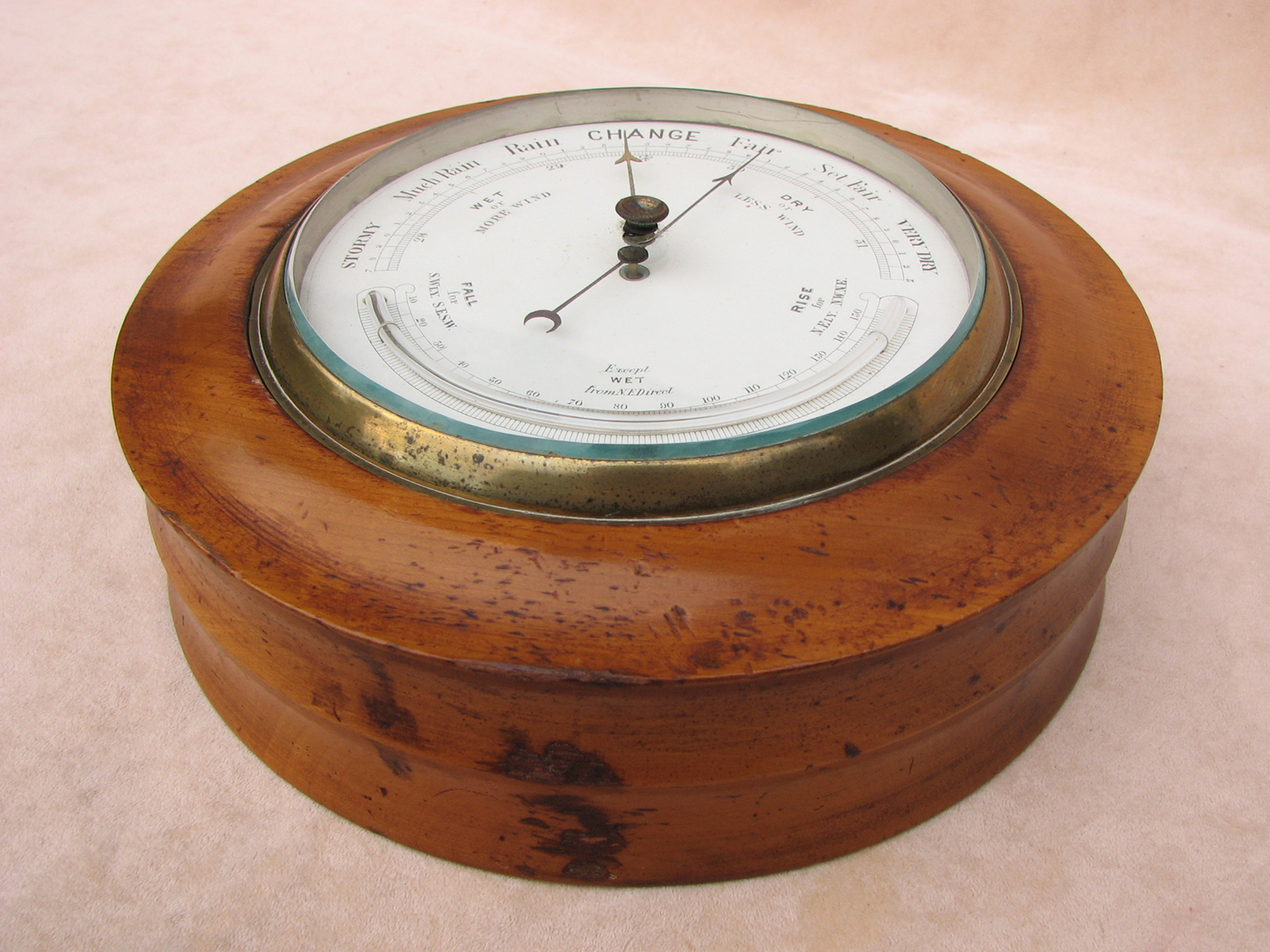 Late 19th century wall barometer with curved thermometer